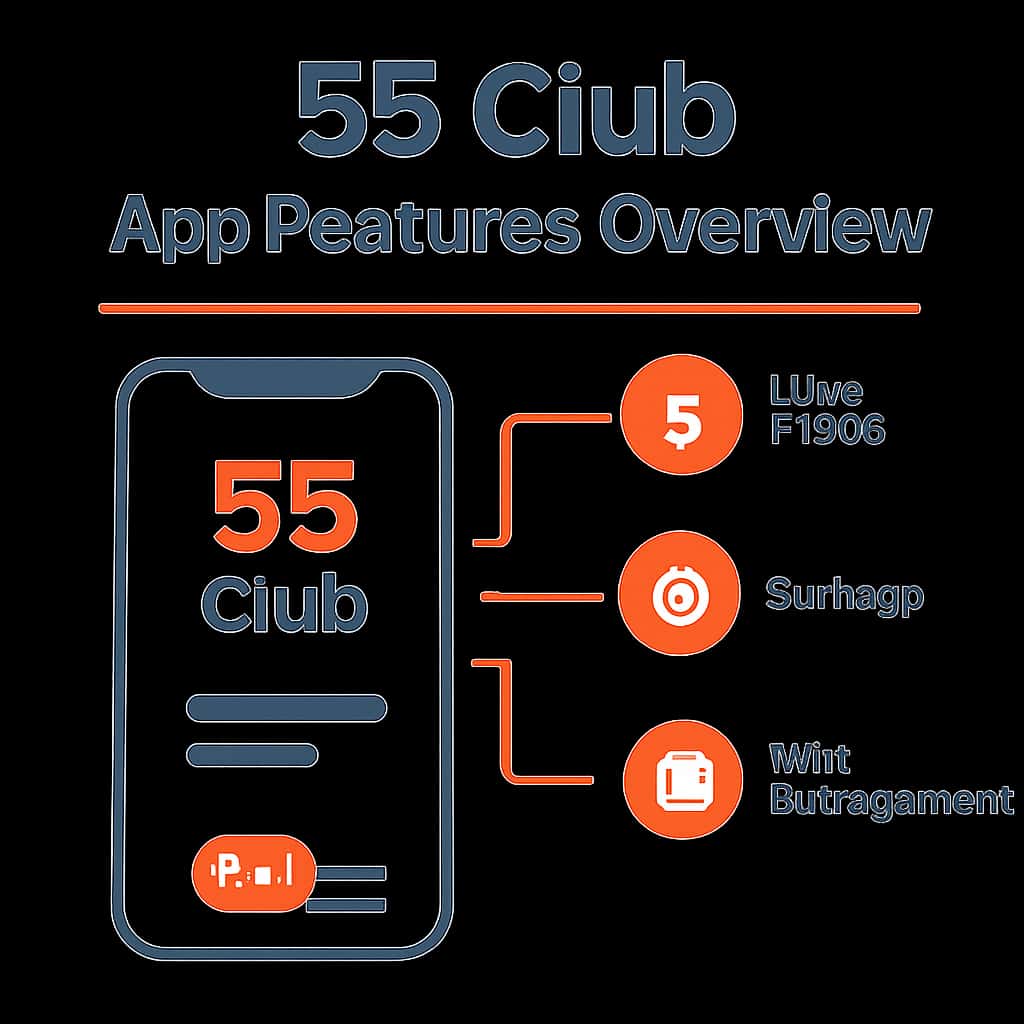 An educational diagram of the 55 Club app features.