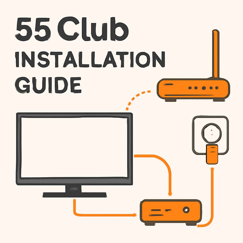 Illustration explaining the installation process for the 55 Club app.