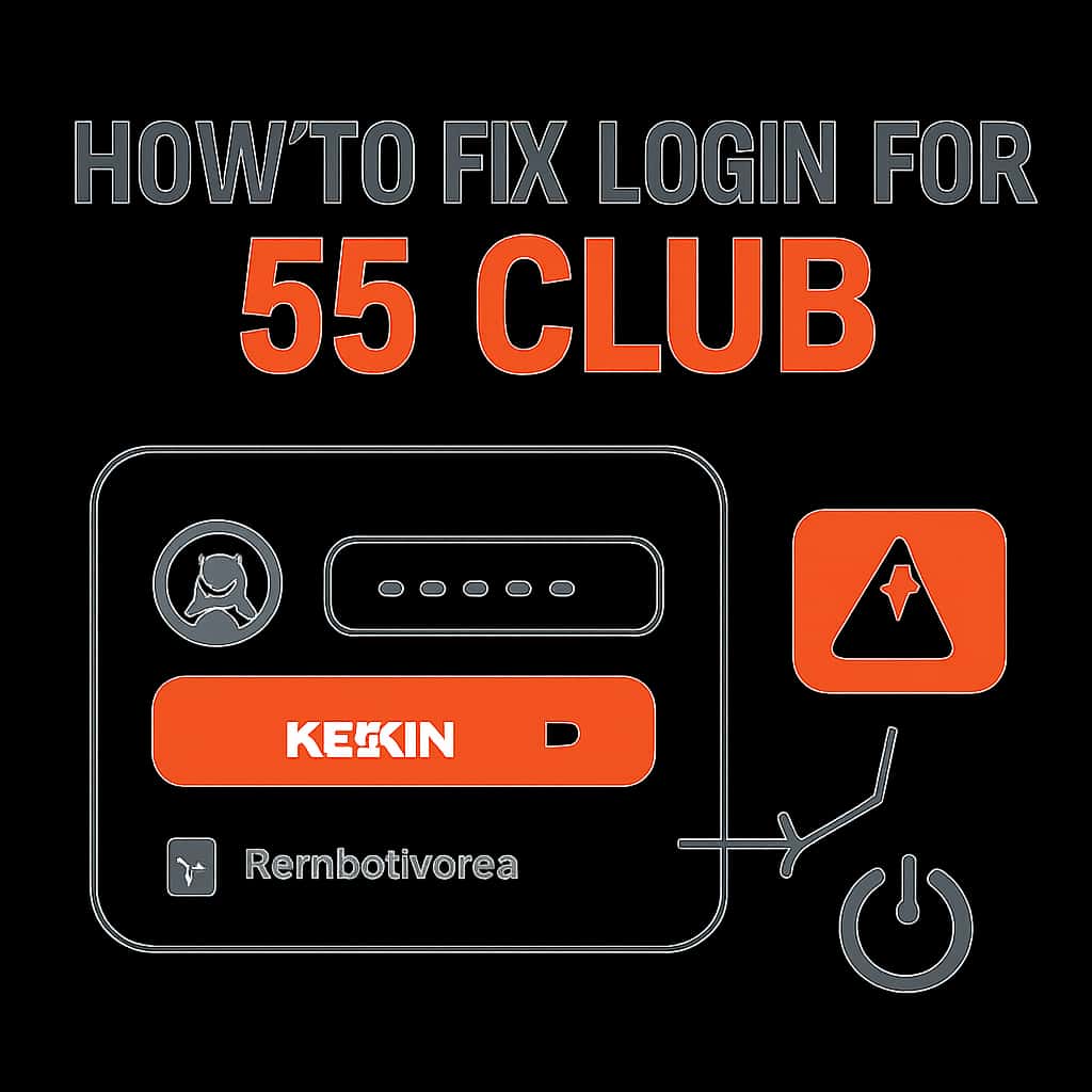 An educational diagram illustrating login troubleshooting steps for 55 Club.