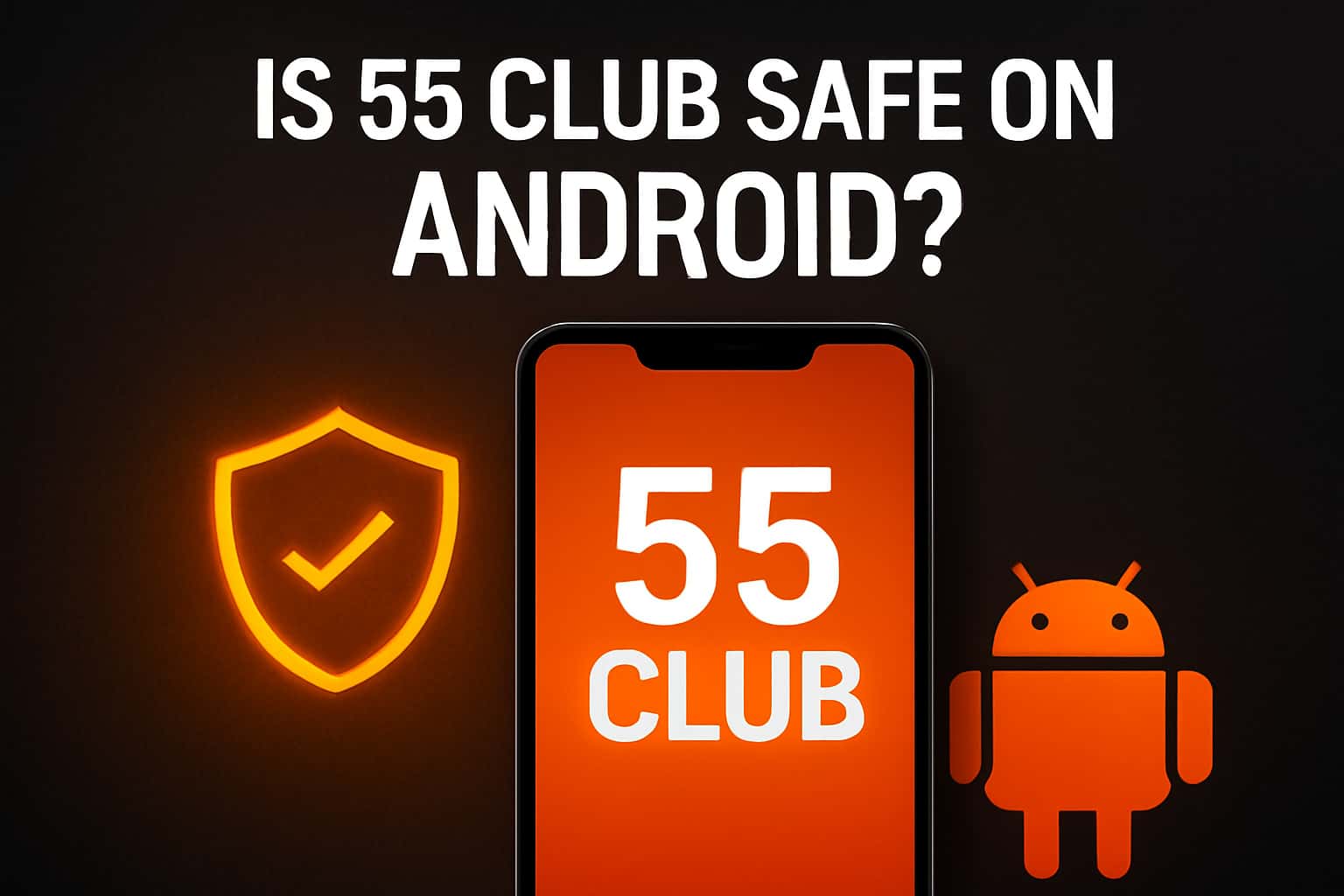 An illustrative concept of a secure mobile app experience highlighting safety features of 55 Club on Android.