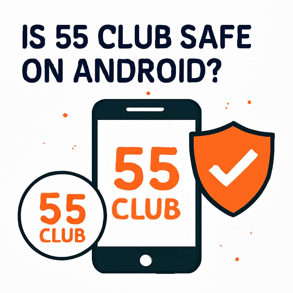 An educational illustration detailing the safety protocols for using 55 Club on Android devices.